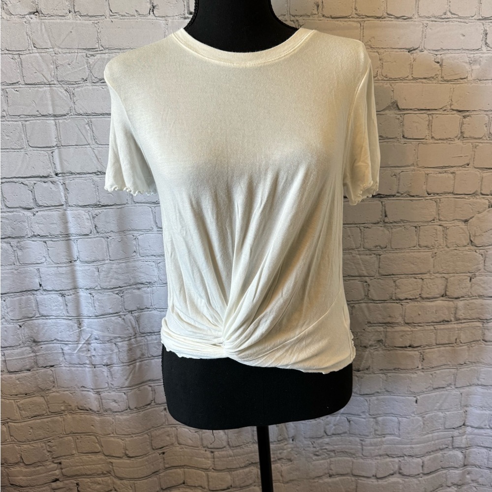 American Eagle Outfitters White Tie Front Short Sleeve T-Shirt
